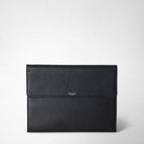 Flap-front document folio in cachemire leather - black