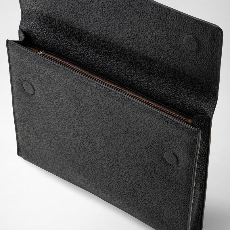 Flap-front document folio in cachemire leather - black