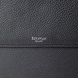 Flap-front document folio in cachemire leather - black