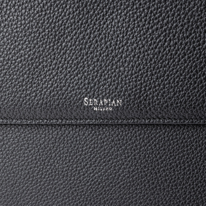 Flap-front document folio in cachemire leather - black
