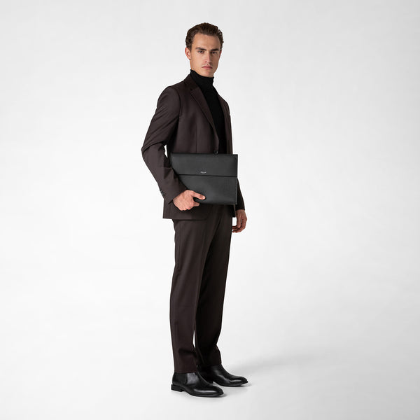 Flap-front document folio in cachemire leather - black