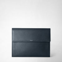 FLAP-FRONT DOCUMENT FOLIO IN CACHEMIRE LEATHER Navy Blue