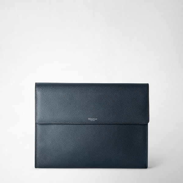 Flap-front document folio in cachemire leather - navy blue