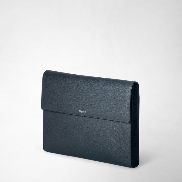 Flap-front document folio in cachemire leather - navy blue
