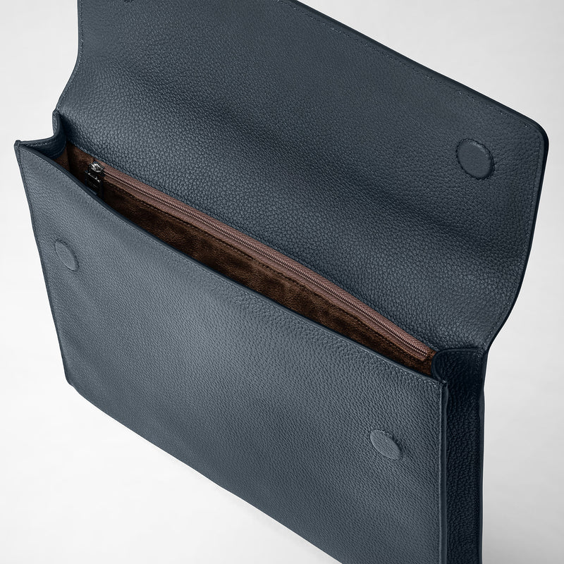 Flap-front document folio in cachemire leather - navy blue