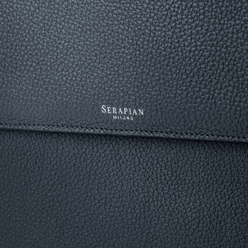 Flap-front document folio in cachemire leather - navy blue