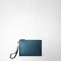 POUCH WITH ZIP IN CACHEMIRE LEATHER Denim Blue