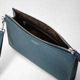 Pouch with zip in cachemire leather - denim blue
