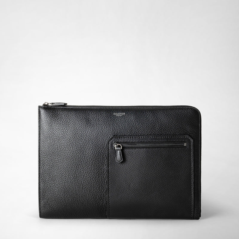 Quattordici laptop case in cachemire leather - eclipse black