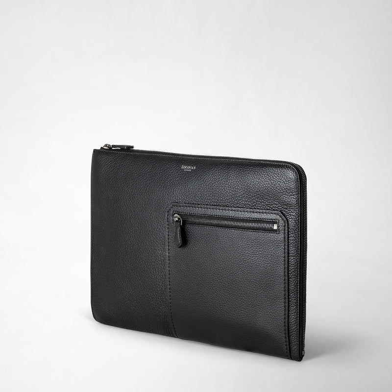 Quattordici laptop case in cachemire leather - eclipse black