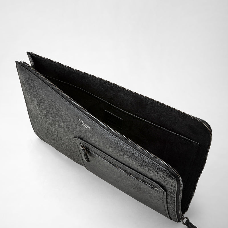 Quattordici laptop case in cachemire leather - eclipse black