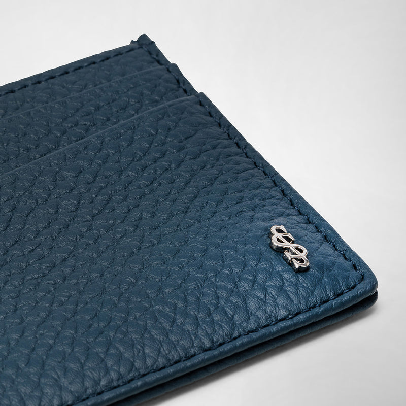 4-card holder in cachemire leather - denim blue