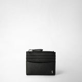 Zip card case in cachemire leather - black