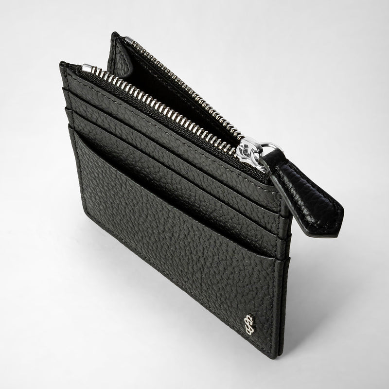 Zip card case in cachemire leather - black