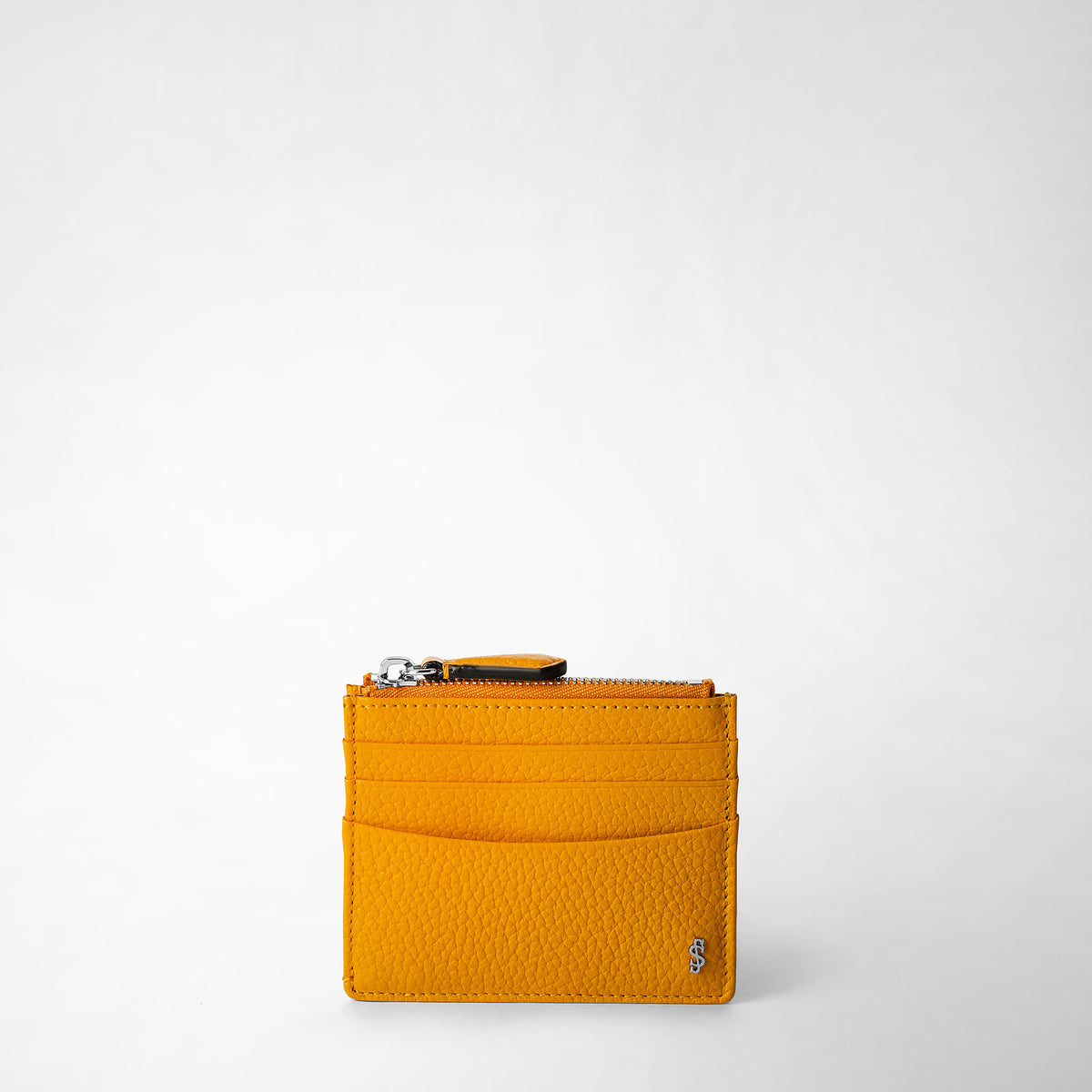Vertical billfold with zip in cachemire leather ochre – Serapian 