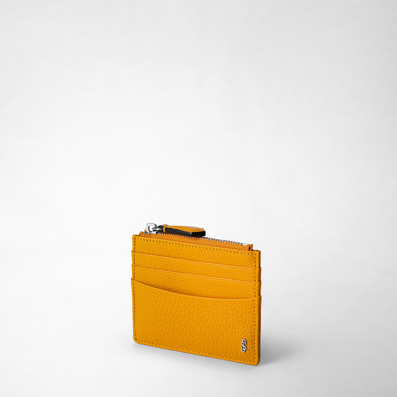 Zip card case in cachemire leather - ochre