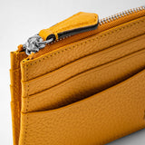 Zip card case in cachemire leather - ochre