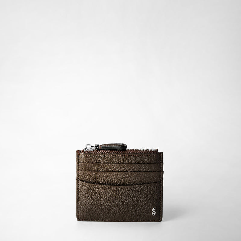 Zip card case in cachemire leather - espresso