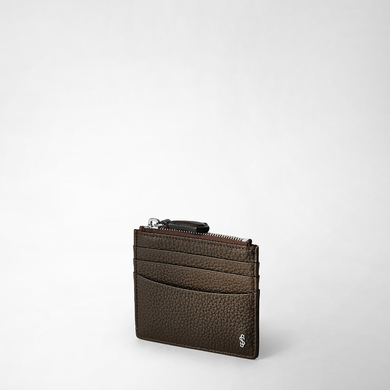 Zip card case in cachemire leather - espresso