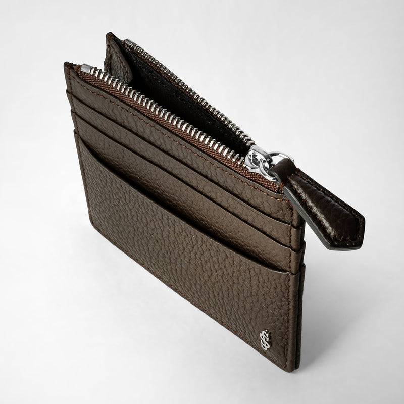 Zip card case in cachemire leather - espresso