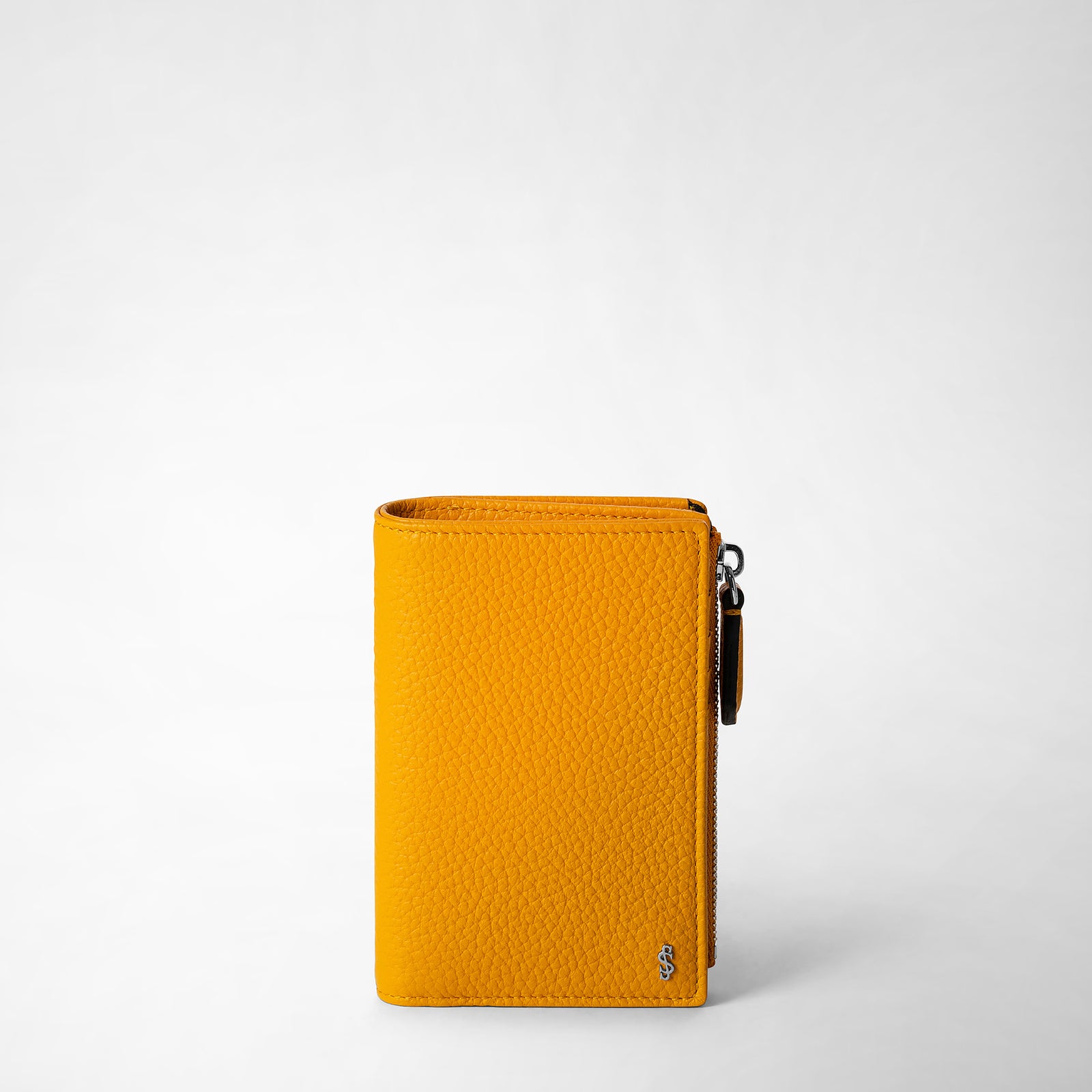Vertical billfold with zip in cachemire leather ochre – Serapian 