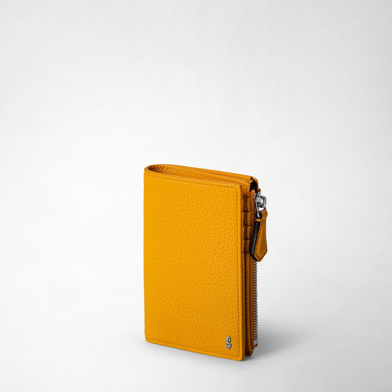 Vertical billfold with zip in cachemire leather ochre – Serapian 