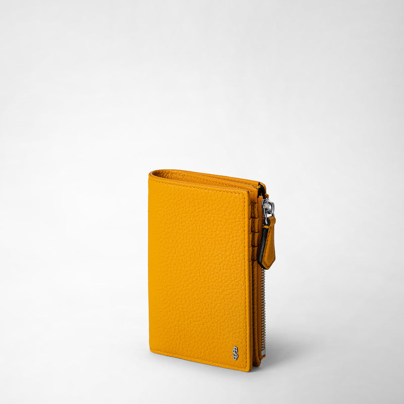 Vertical billfold with zip in cachemire leather - ochre