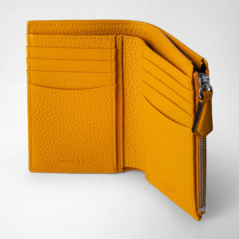 Cachemireレザー製ファスナーverticalビルフォールド - ochre