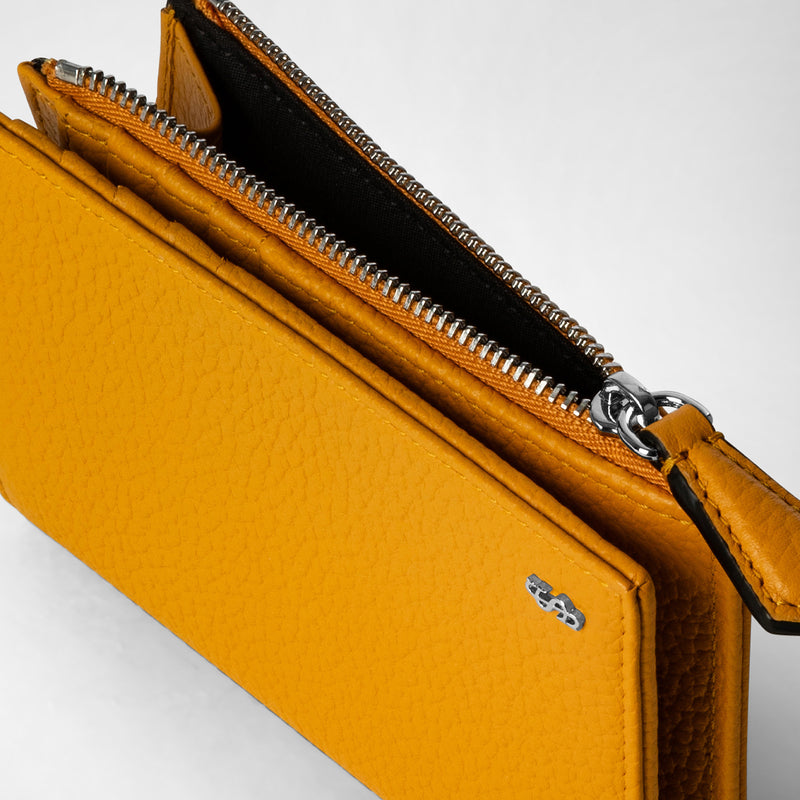 Vertical billfold with zip in cachemire leather - ochre