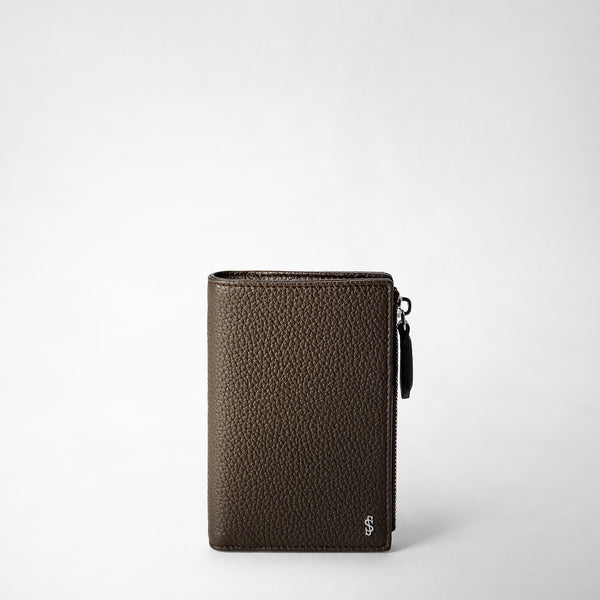 Vertikale brieftasche mit reissverschluss aus kaschmirleder - espresso