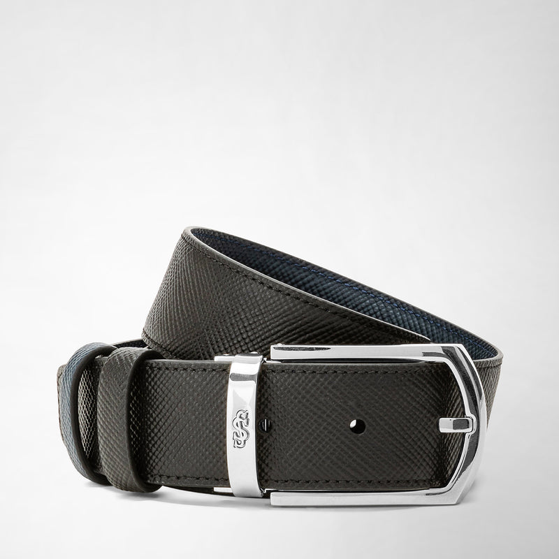 Reversible belt in evoluzione leather - black/navy blue