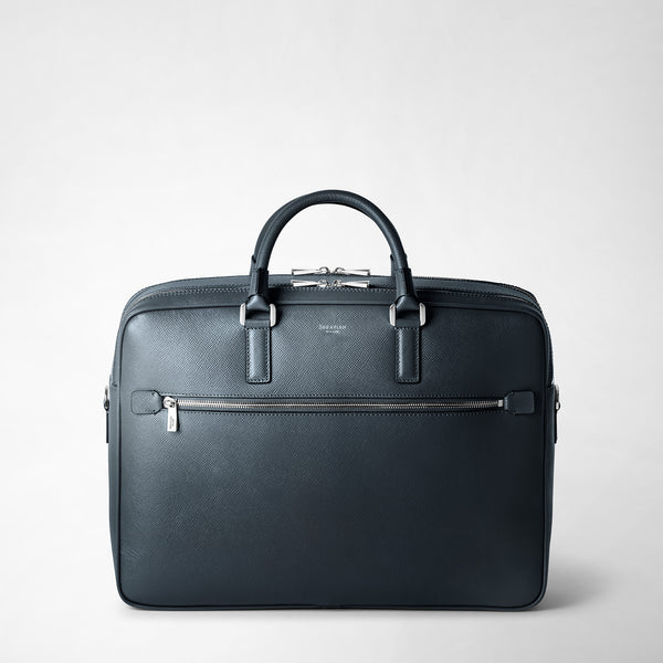 Attaché-case à double compartiment en cuir evoluzione - navy blue