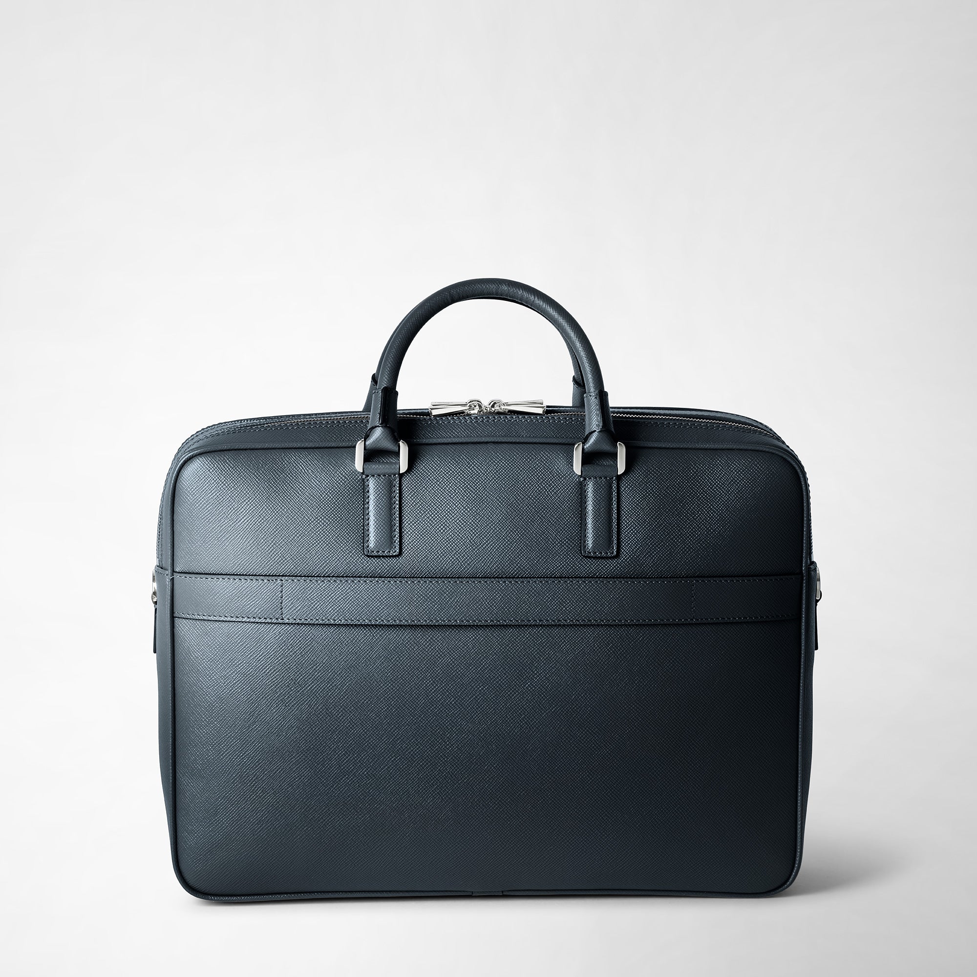 Double gusset briefcase evoluzione leather navy blue – Serapian 