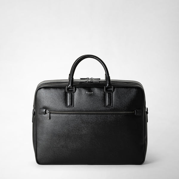 Attaché-case à double compartiment en cuir evoluzione - eclipse black