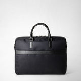 Briefcase in recycled twill and evoluzione leather - eclipse black