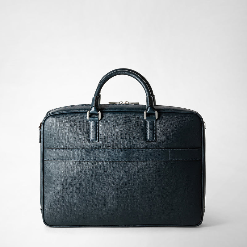 Slim briefcase in evoluzione leather - navy blue