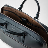 Slim briefcase in evoluzione leather - navy blue