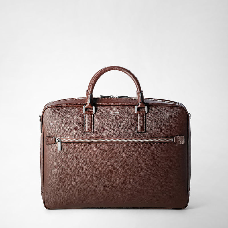 Slim briefcase in evoluzione leather - burgundy