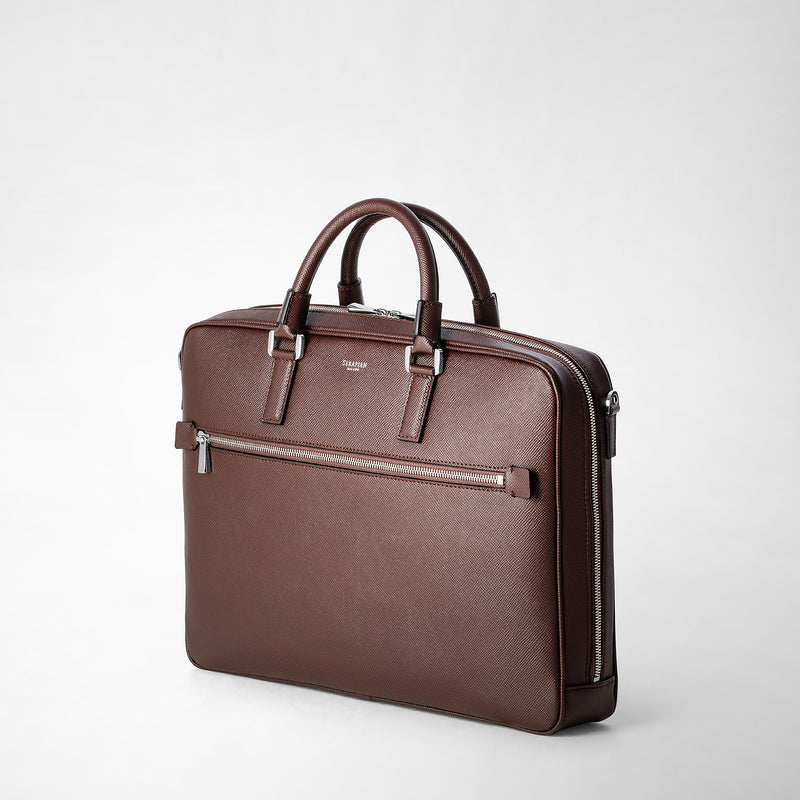 Slim briefcase in evoluzione leather - burgundy