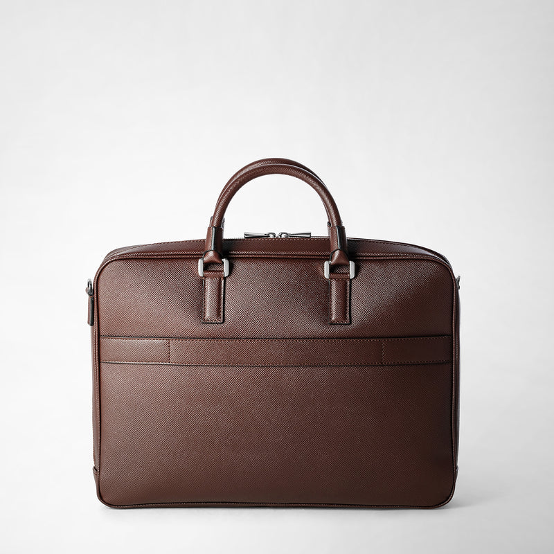 Slim briefcase in evoluzione leather - burgundy