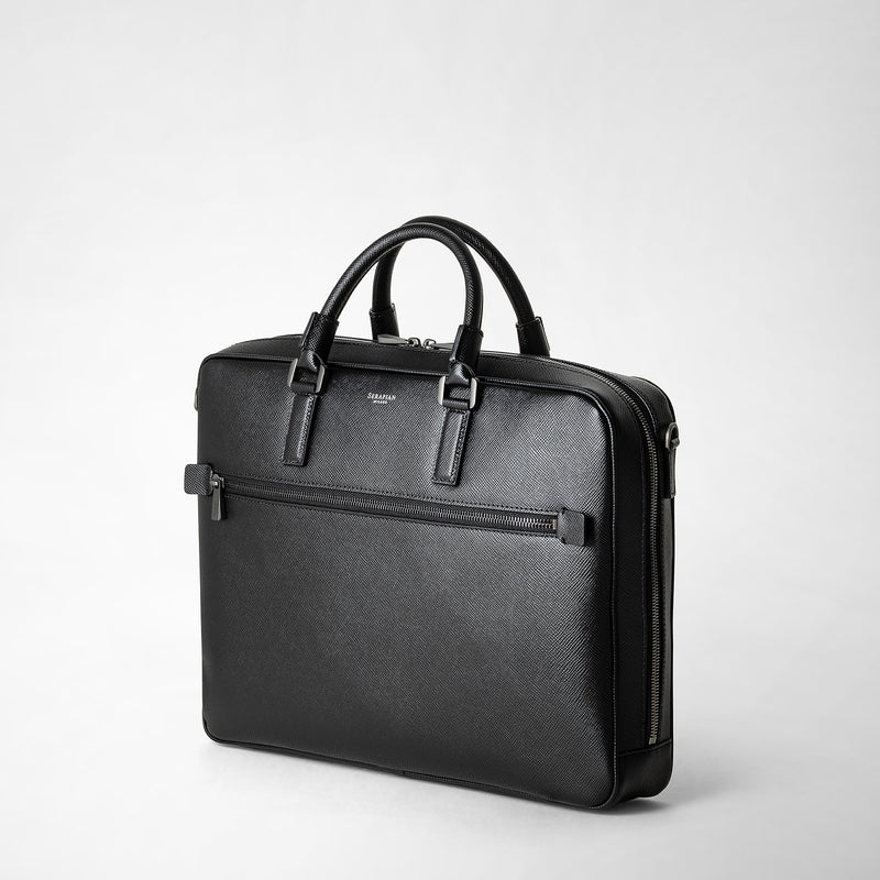 Slim briefcase in evoluzione leather - eclipse black