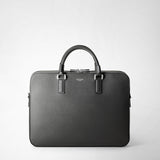 Slim briefcase with double zip in evoluzione leather - anthracite gray