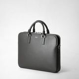 Slim briefcase with double zip in evoluzione leather - anthracite gray