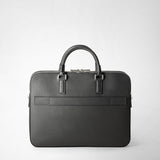 Slim briefcase with double zip in evoluzione leather - anthracite gray