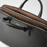 Slim briefcase with double zip in evoluzione leather - anthracite gray