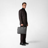 Slim briefcase with double zip in evoluzione leather - anthracite gray