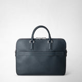 Slim briefcase with double zip in evoluzione leather - navy blue