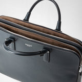 Attaché-case slim avec double fermeture éclair en cuir evoluzione - navy blue