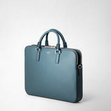 Slim briefcase with double zip in evoluzione leather - avio blue