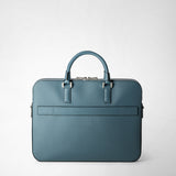 Slim briefcase with double zip in evoluzione leather - avio blue